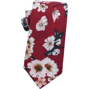 NEW Men's Cotton Floral Neck Tie 2.56'' Printed Skinny Tie - Red